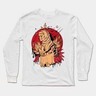 Red and Cream Goddess of The Hijab Long Sleeve T-Shirt